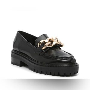 Steve Madden Size 7.5 Makira Platform Loafers. Black and gold. NWT